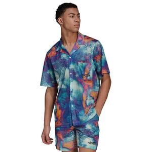 adidas Originals Men's Multicolor Aop Mesh Short Sleeve Button Up Shirt Size 2XL